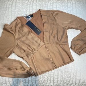 Reset Tan Silk Button Up Blouse